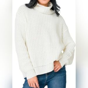 Women Pink Republic Light Cream Turtleneck Sweater Med Long Sleeve Casual Cozy